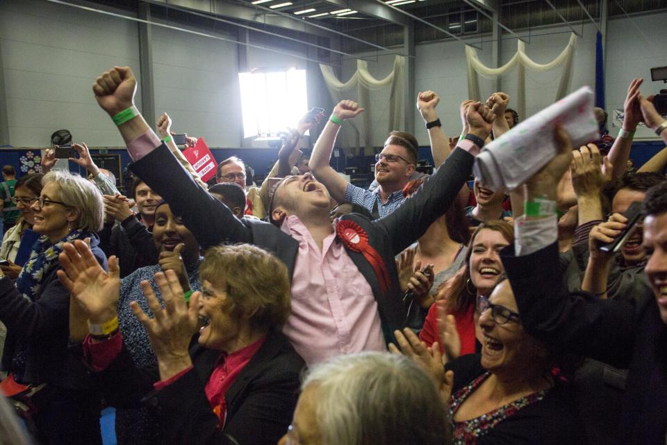  Supporters celebrate as Thangam Debbonaire wins Bristol West constituency for Labour