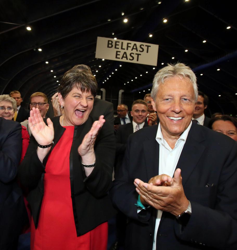  DUP leader Arlene Foster celebrates as her party picked up extra seats