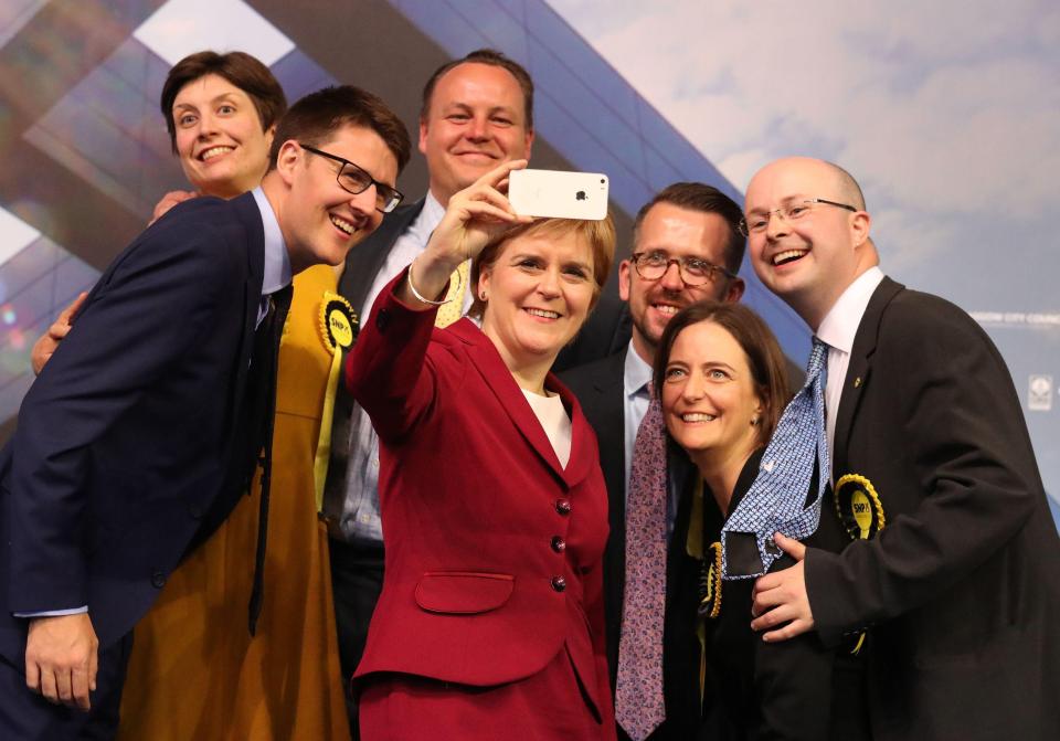  Ms Sturgeon stopped for a selfie with supporters - despite a poor night for her party