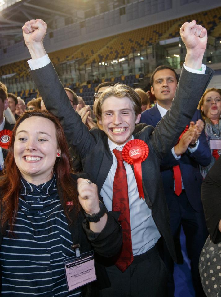  Labour supporters in Glasgow celebrate a victory