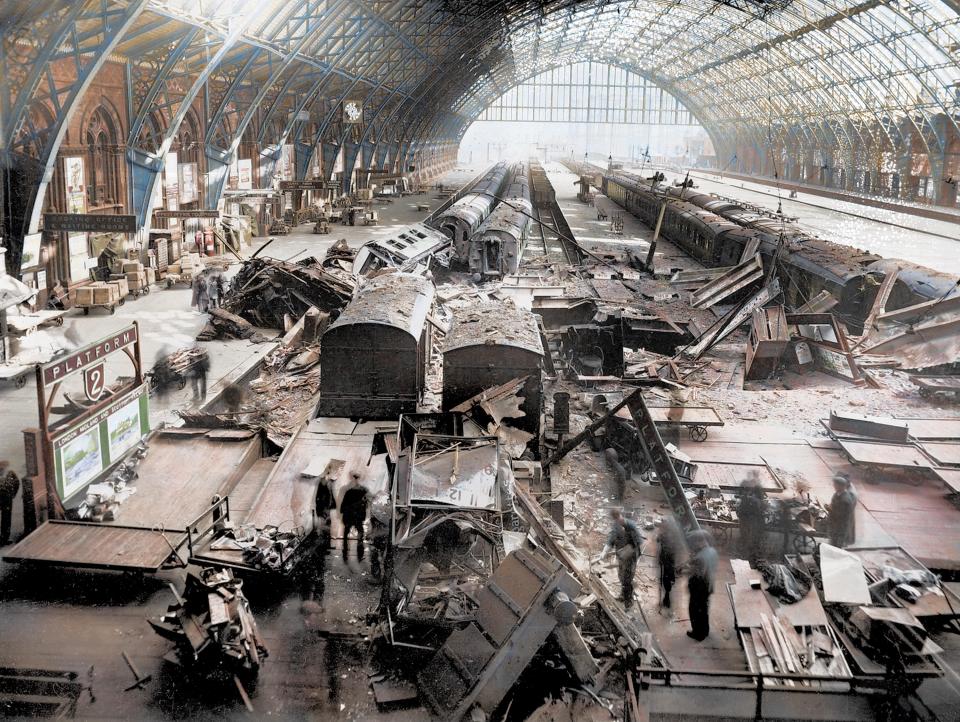  1940: St Pancras station was hit by air strikes during the Blitz. The junction was relaid in 1947 following the wreckage of war.