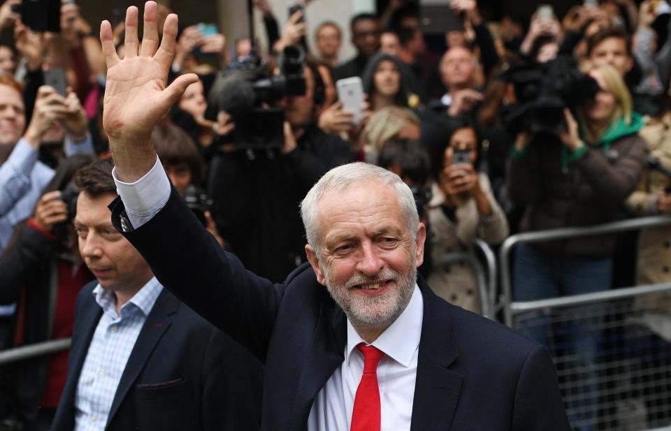  Jeremy Corbyn celebrates his surprisingly successful night for his party