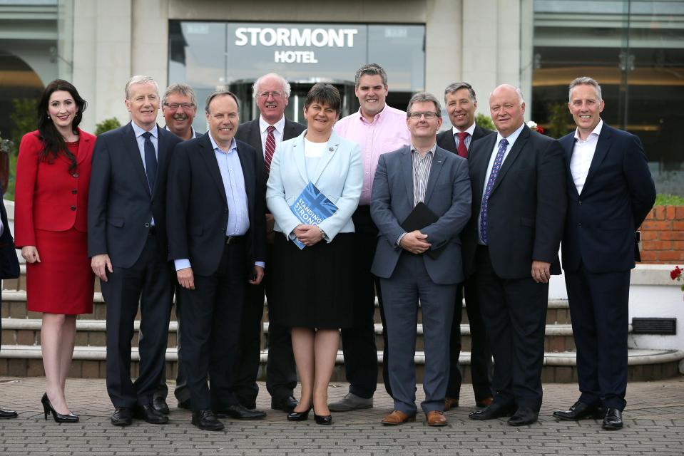  But DUP leader Arlene Foster (centre) distanced herself from Theresa May's words today