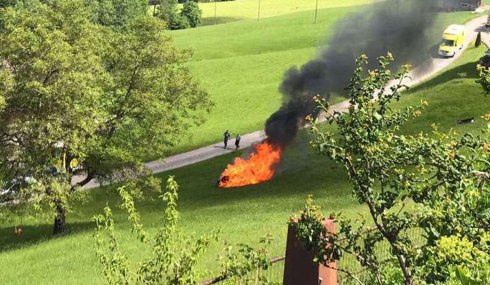  The car is engulfed in flames moments after Richard escapes