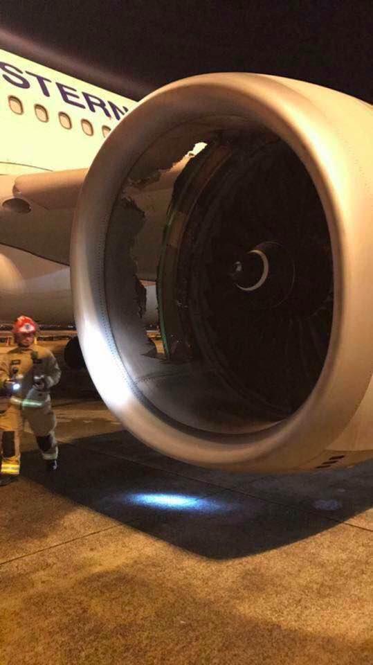  Pictures showed the incredible damage to the engine after it landed back at Sydney