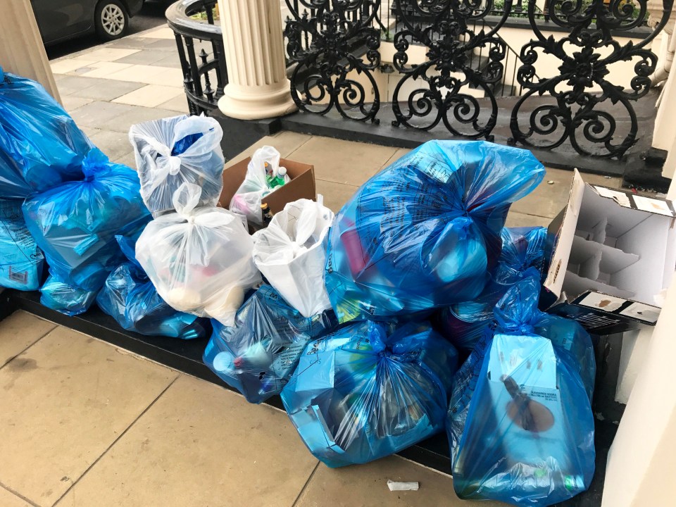 Bags of rubbish can be seen piled outside the property after the party