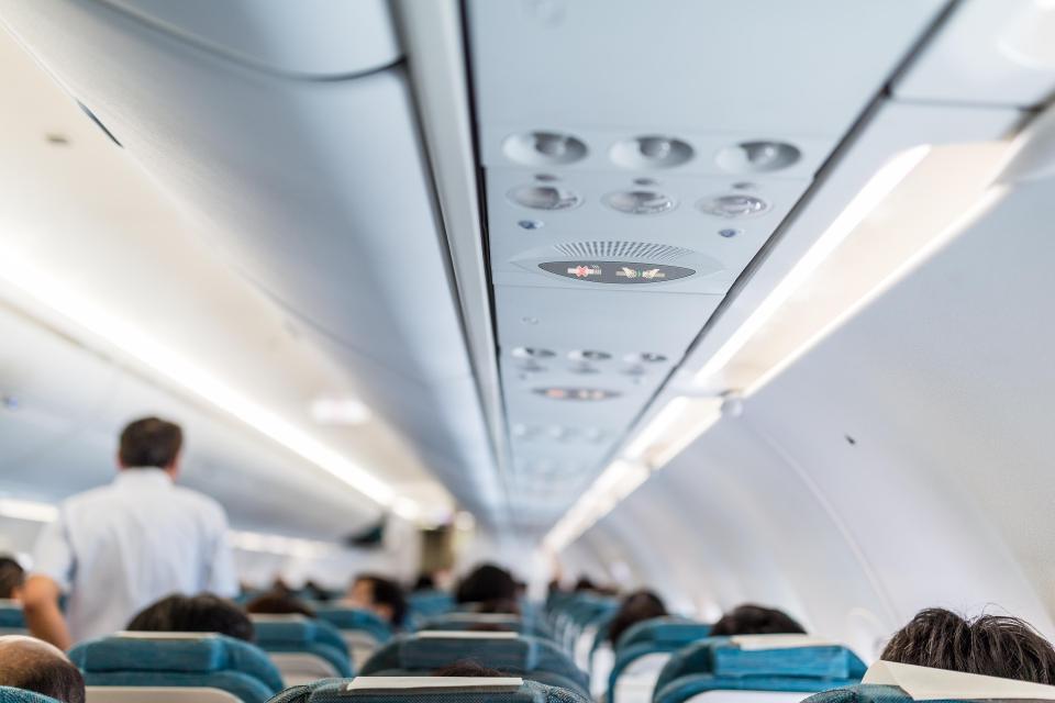  The black triangles on the cabin walls mark the window where the wings can be best seen from the aircraft