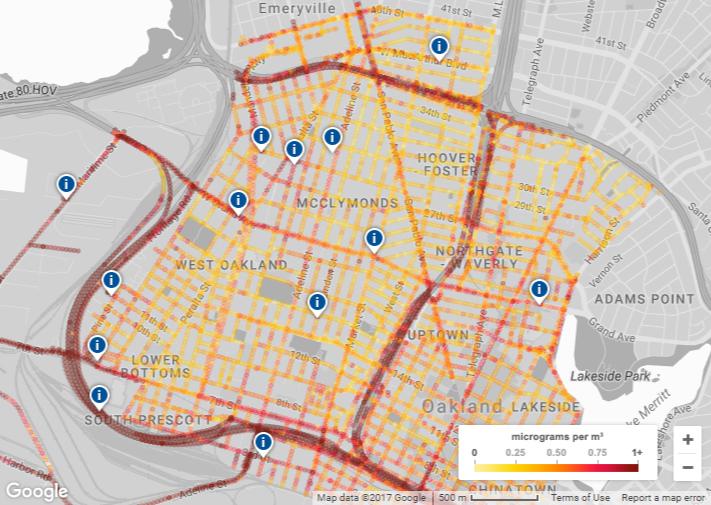 Google's pollution map of Oakland, California