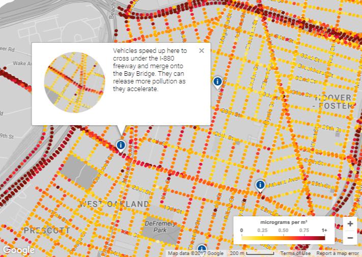 Information tags explain why pollution is higher in certain areas