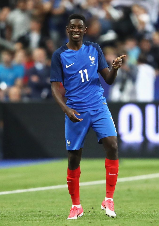  Ousmane Dembele celebrates after scoring for France against England