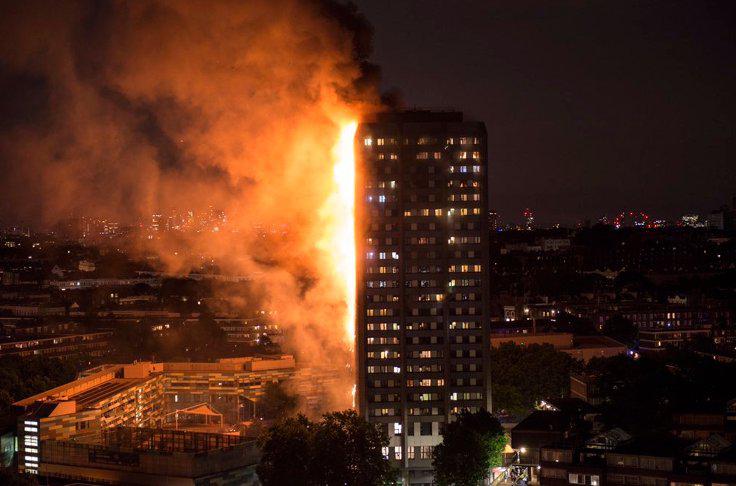 Fire stretches up the height of the 24-storey building