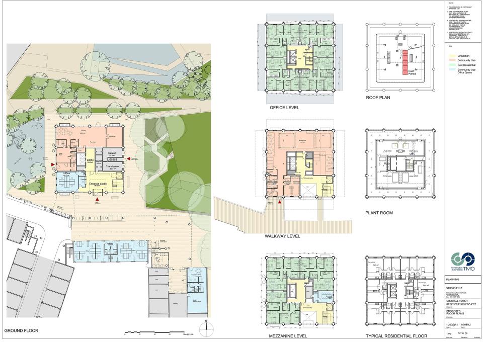  The plans show new external cladding and fenestration, alterations to plant room and reconfiguration of lower four levels to provide seven new residential units