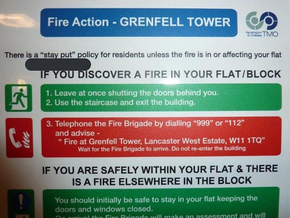  Grenfell Tower residents were told to 'stay put' if there was a fire in the building