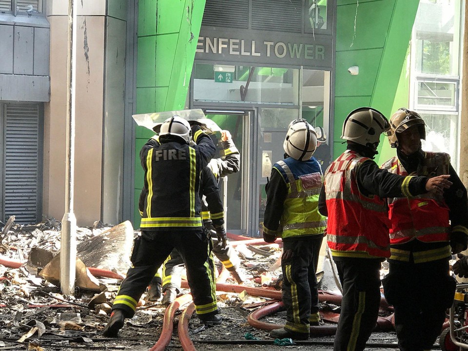 The wreckage outside Grenfell Tower after a fire tore through it