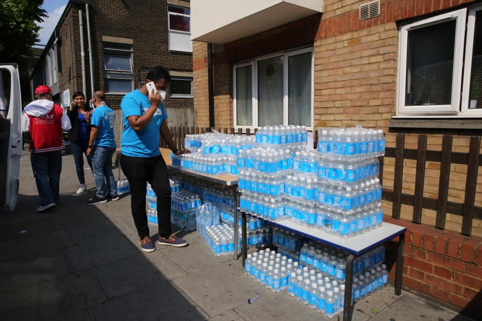  This huge pile of water has been donated to affected residents and their families following the blaze