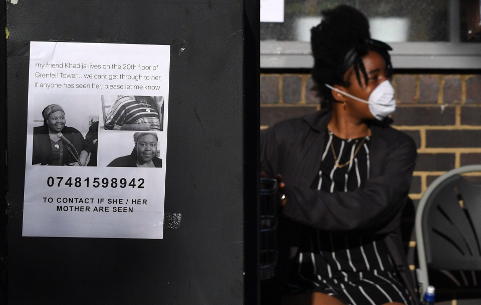 A poster appealing for information about artist Khadija Saye, who is missing after the fire