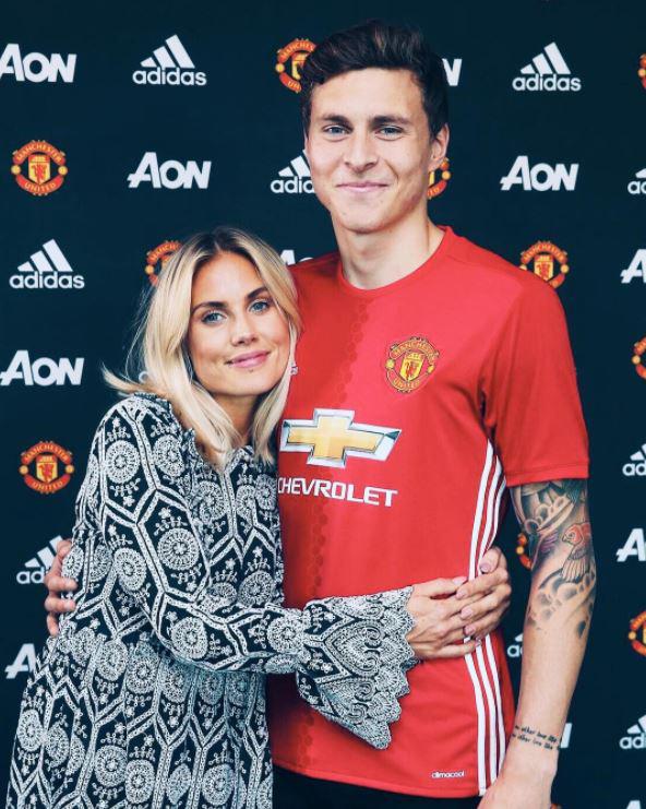  Victor Lindelof with girlfriend Maja Nilsson after signing for Manchester United