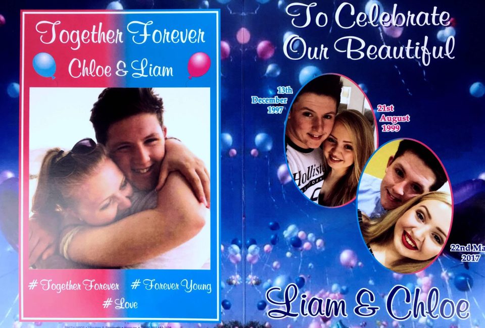  Memorial booklet in tribute to Chloe and Liam who lost their lives in the Manchester terrorist attack