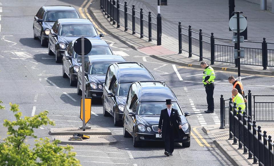  Funeral procession heading to the church service in memory of the teenage sweethearts killed in the Manchester Arena bombing