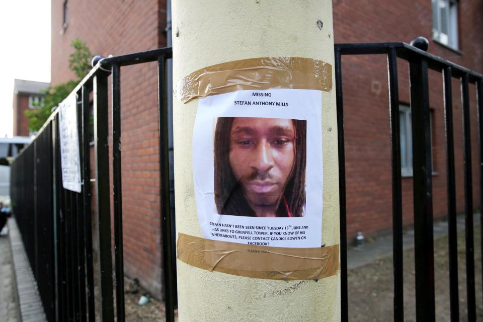  Posters with a man named as Stefan Anthony Mills have been posted around West London following the fire