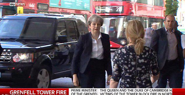  Theresa May was filmed arriving at a hospital today to meet with those who had been affected by the Grenfell fire