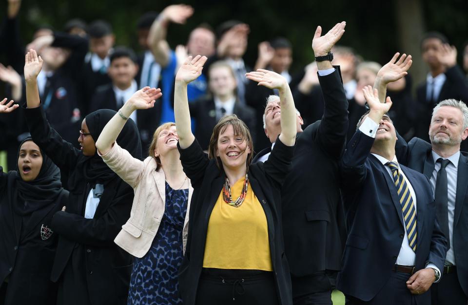  Birmingham MP Jess Phillips joined school pupils in a heart-shaped human chain