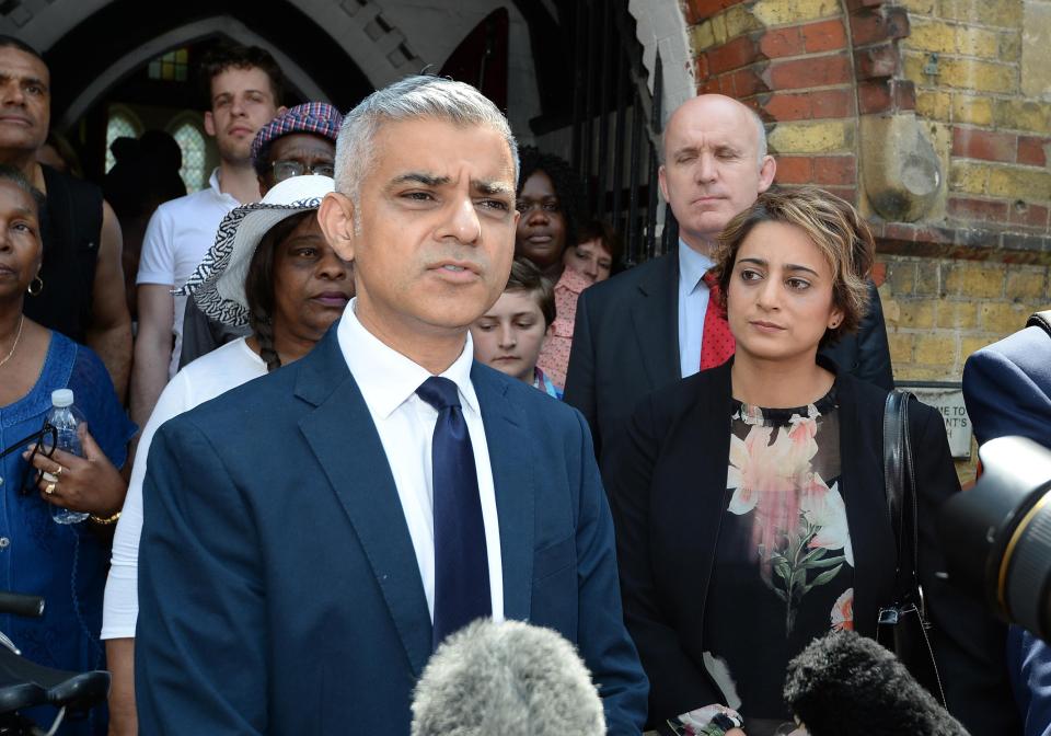  London Mayor Sadiq Khan speaks to crowds during today's event