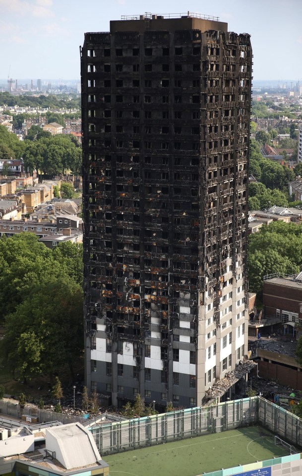 The burnt out remains of Grenfell Tower in Kensington, West London, after the disaster earlier this month