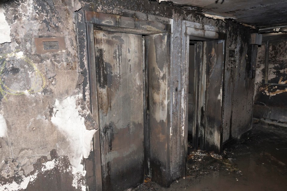 Walls were stripped bare from the intense flames that swept through the tower on Wednesday