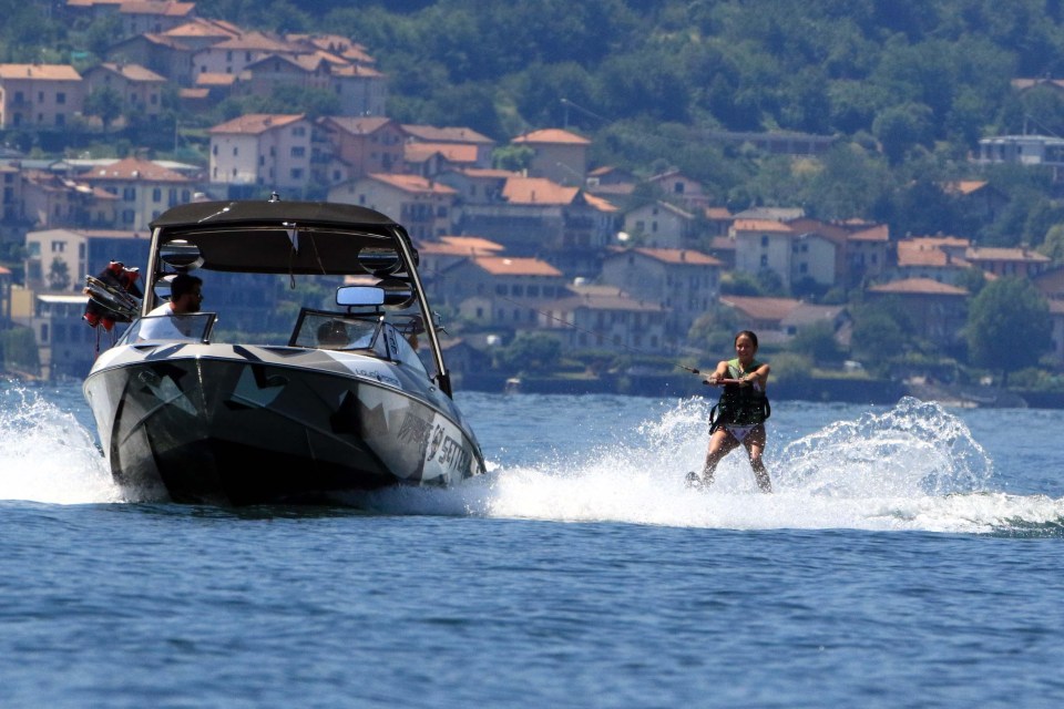 The lady was seen wakeboarding off the back of the boat…