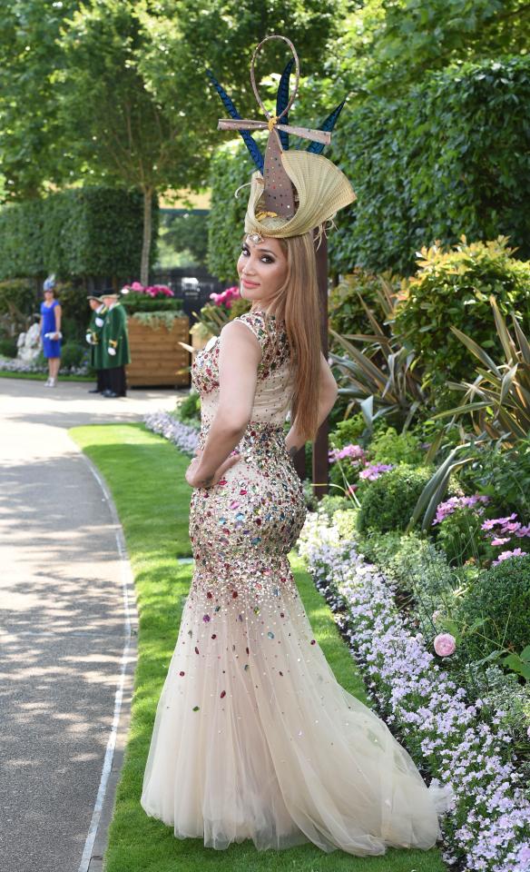  Sofia Hayat donned a heavily-embellished nude chiffon dress for her day at the races, as well as an ornate headpiece