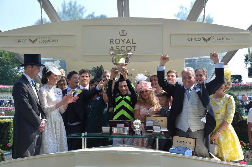  The Duke and Duchess of Cambridge look on as John Velazquez gleefully celebrates his win