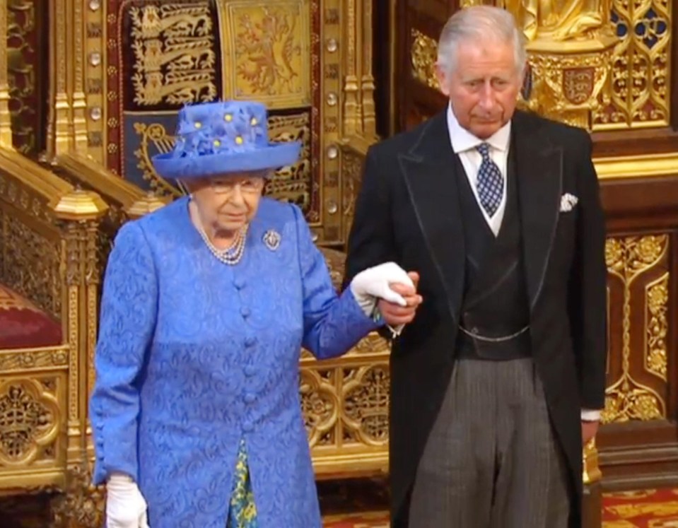 The Queen takes her seat with Prince Phillip at her side for the State Opening of Parliament in the House of Parliament