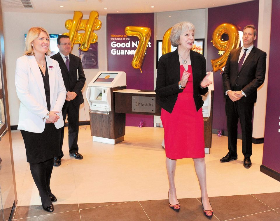  then Home Secretary Theresa May opens a Premier Inn in Maidenhead revealed to have concerning cladding