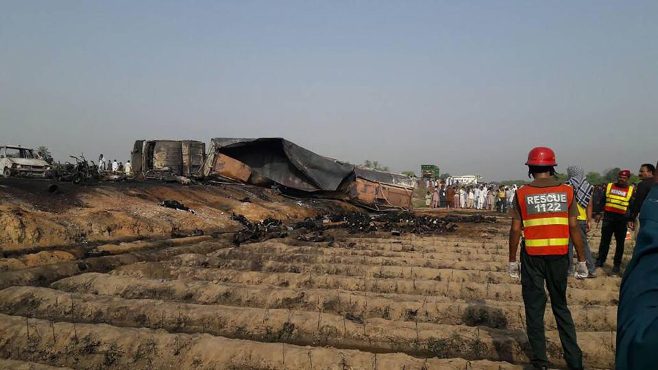 At least 123 people were killed when an overturned oil tanker caught fire 