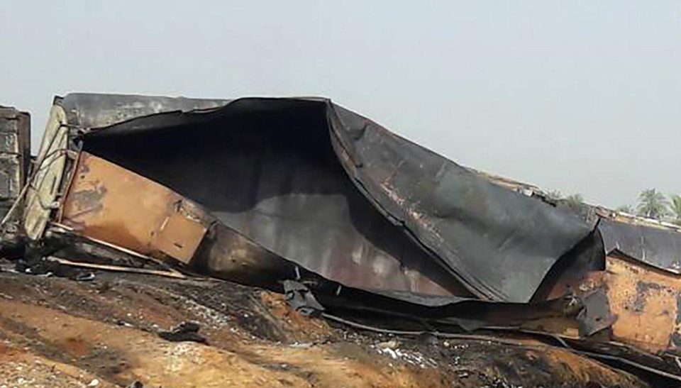 The tanker overturned on the highway while travelling from Karachi to Lahore