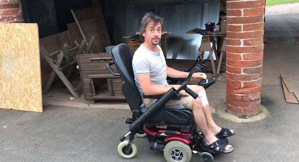 Richard Hammond is in a wheelchair while he recovers from the incident