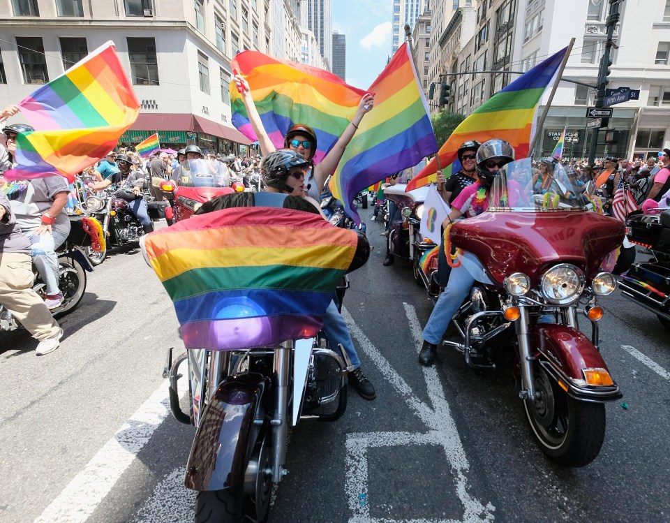 Bikers proudly displayed rainbows as they rode through New York