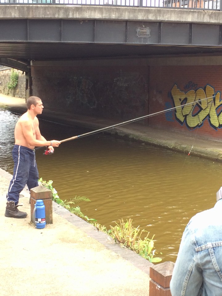 Stuart Potts casts off as he hopes to catch a pike in the canal for dinner