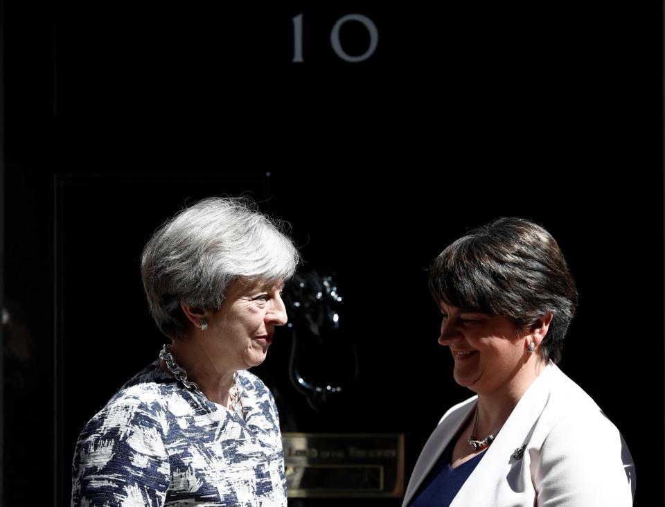  Democratic Unionist Party leader Arlene Foster (right) with Theresa May (left) struck a deal on a confidence and supply agreement