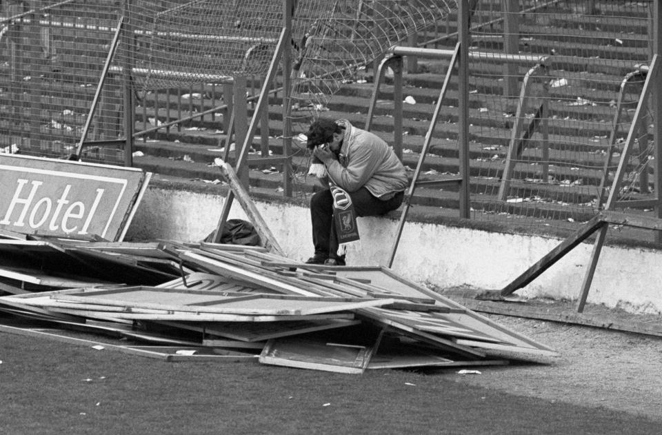  A Liverpool fan at Hillsborough football stadium pictured on the day of the disaster in 1989