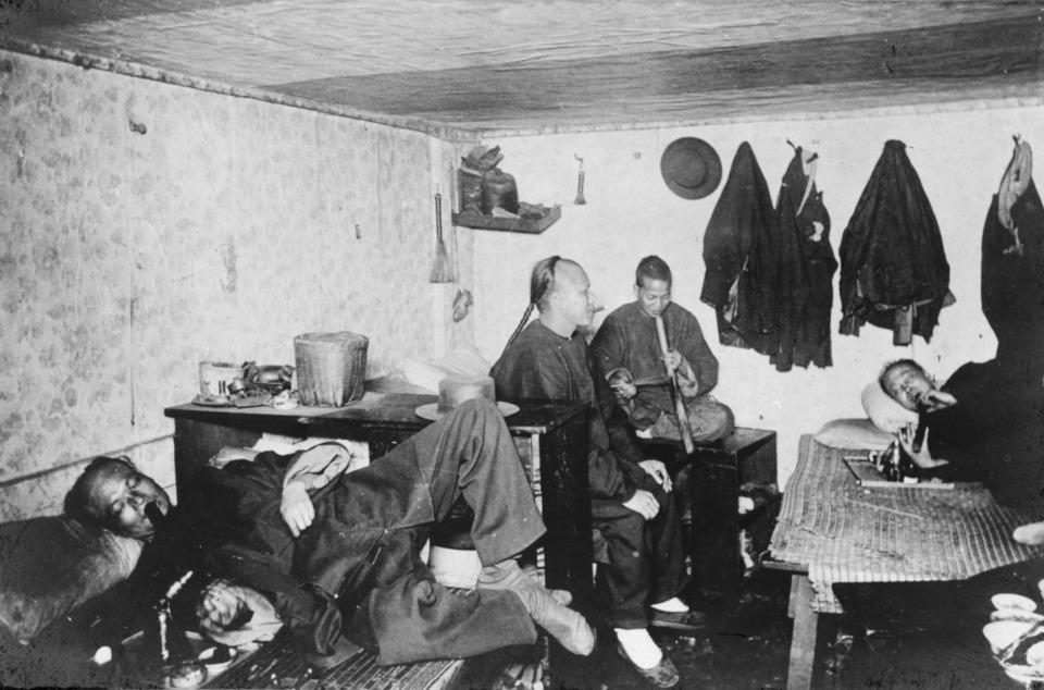  Chinese migrants smoke opium at a boarding house in San Francisco in the late 19th century