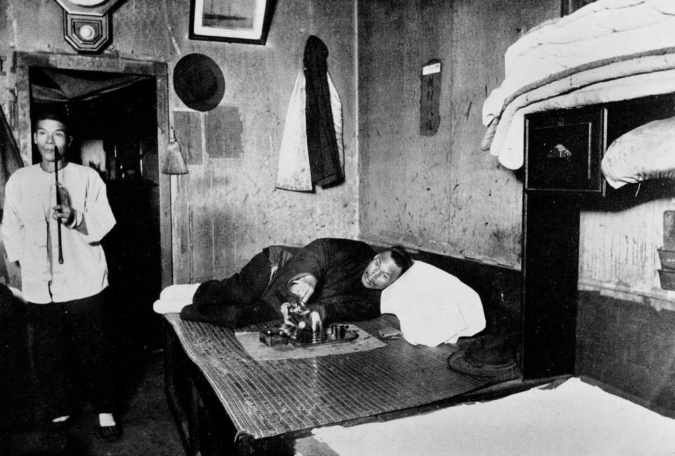  An opium den in San Francisco circa 1890, one of many such establishments that opened in the city's Chinatown