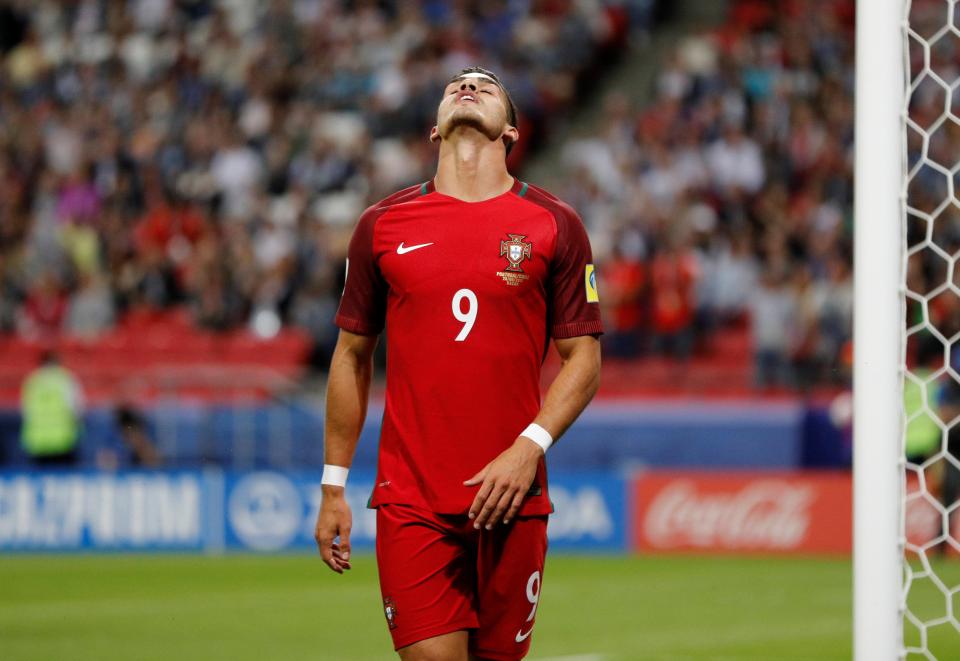  The 21-year-old reacts after he missed in the seventh minute against Chile when he should have found the back of the net