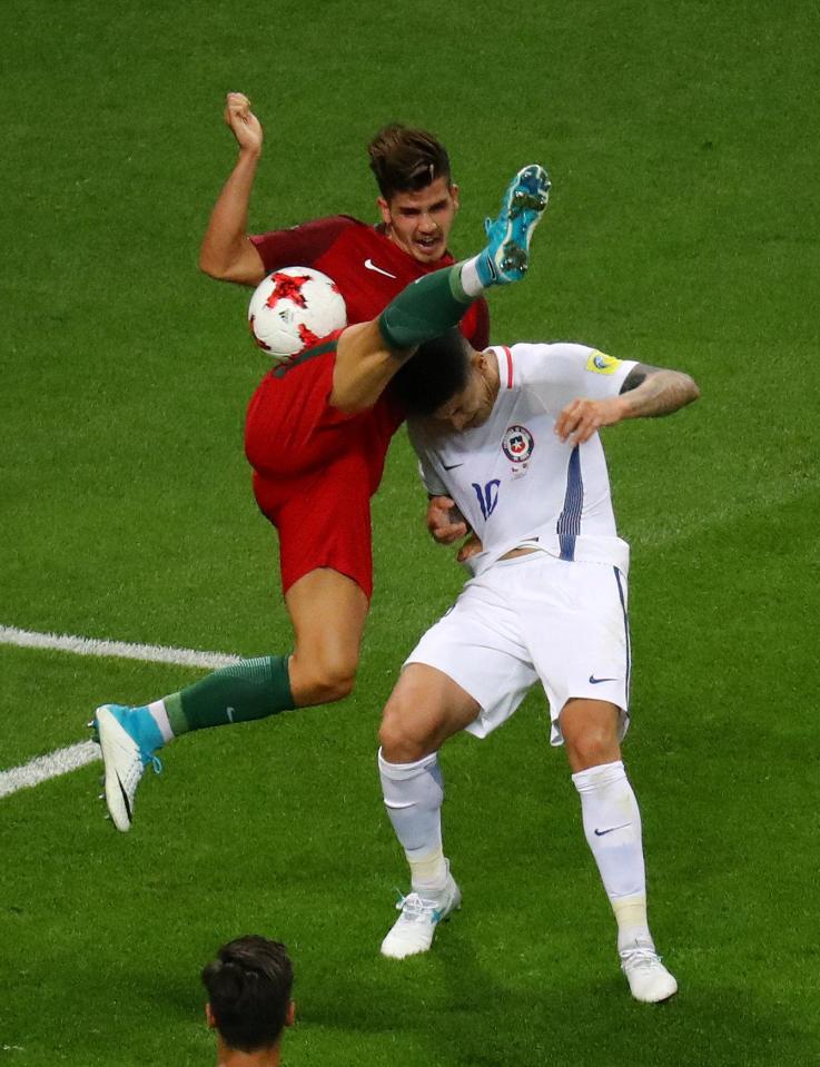  Andre Silva was substituted in the second half, and was booked in the first half for complaining about this challenge