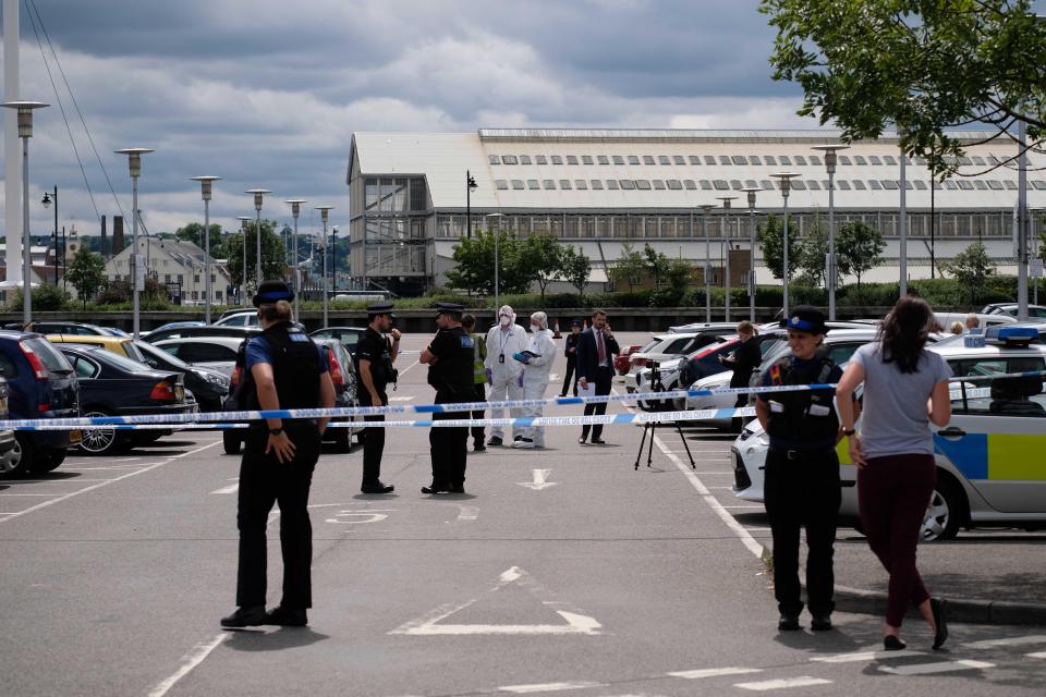  A large police presence remains in the car park hours after the attack