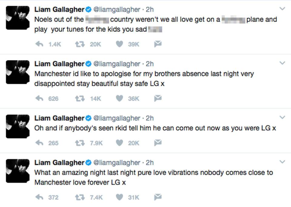  The Oasis frontman took to Twitter to vent his anger