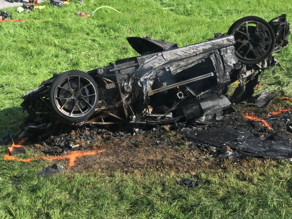 Hammond’s car burst into flames and all that was left was a charred wreck after a crash in Switzerland in 2017