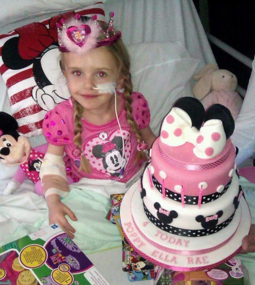  Poppy had a further three operations after her stomach collapsed and spent her birthday in hospital