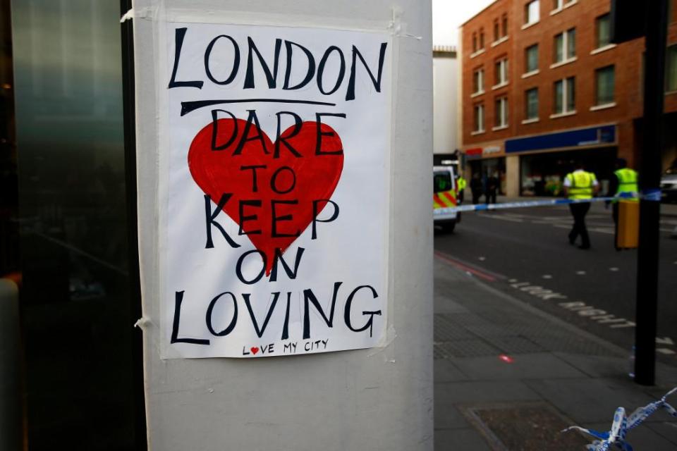  Defiant Londoners have plastered the streets with posters urging their fellow citizens not to give into hatred in the wake of the attack